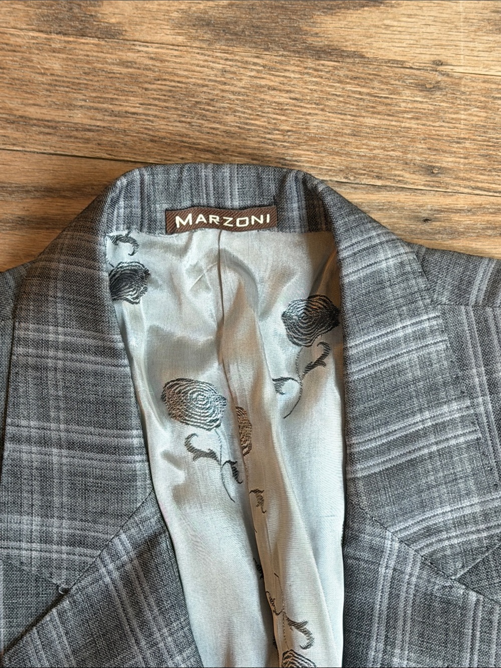 Marzoni Bespoke Custom Italian Men's Plaid Two-Button Blazer Grey 42L EUC - Picture 4 of 12